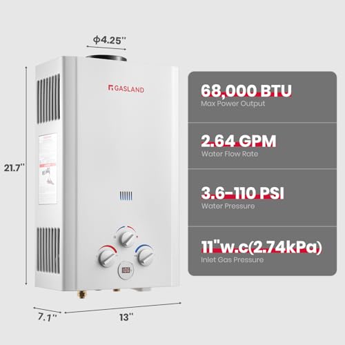 GASLAND BE158 Propane Tankless Water Heater 6L, Outdoor Portable Hot Water Heater, Overheating Protection, Easy to Install