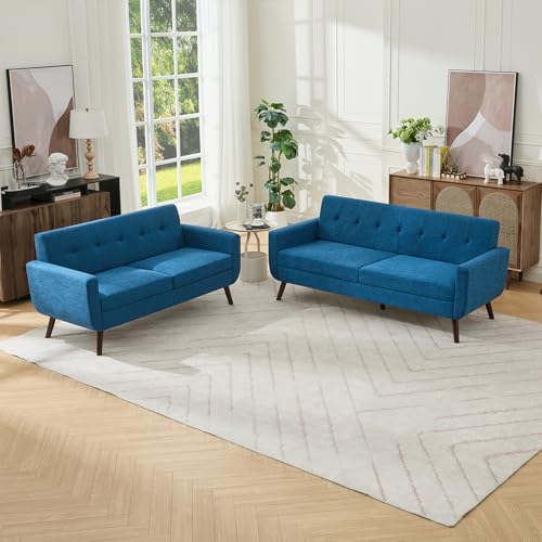 Tbfit L Shaped Couch Sofa, 80" W Mid-Century Modern Sectional Couches, 3 Seater Sofas with Wide Chaise Lounge & Two Pillows