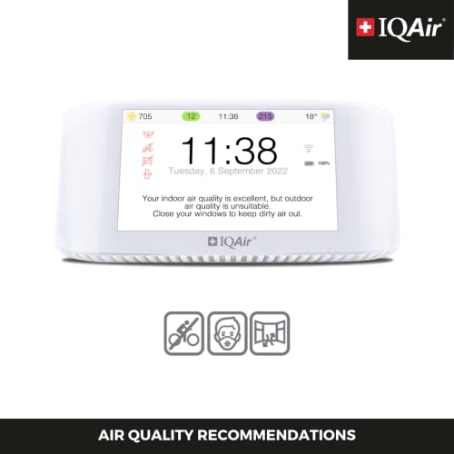 IQAir Air Quality Monitor Indoor, Swiss Design, Professional Grade, Detects PM2.5, CO2, AQI, Temperature, Humidity