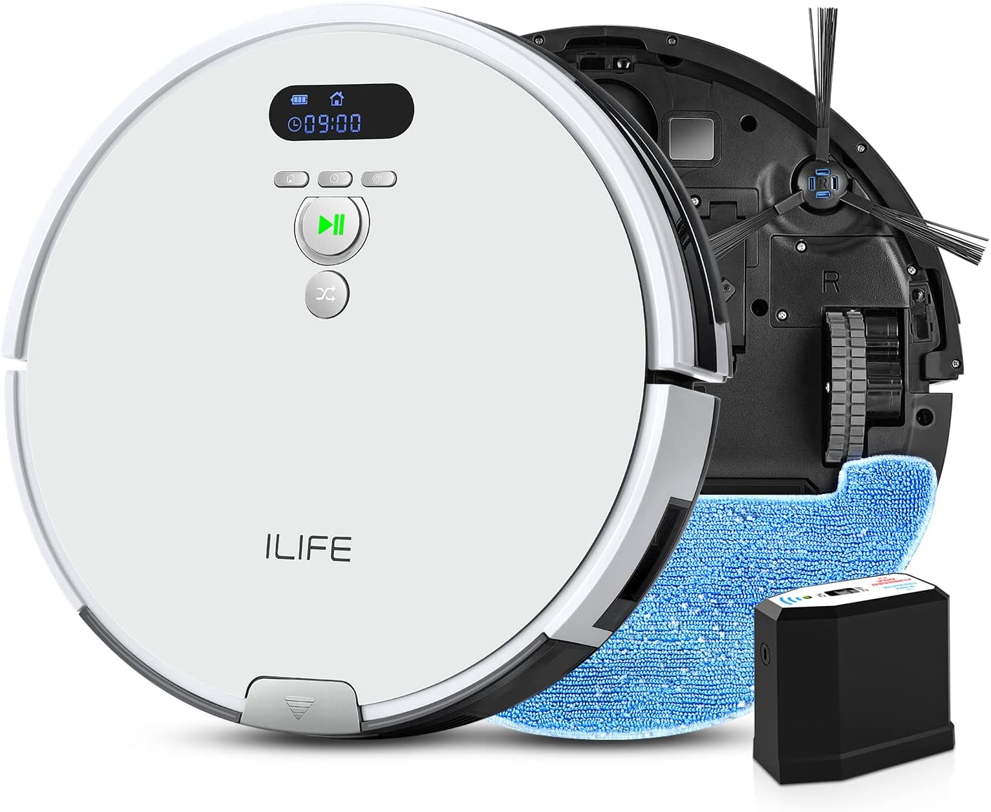 ILIFE V8s Robot Vacuum and Mop Combo, Big 750ml Dustbin, Enhanced Suction Inlet, Zigzag Cleaning Path, LCD Display, Schedule