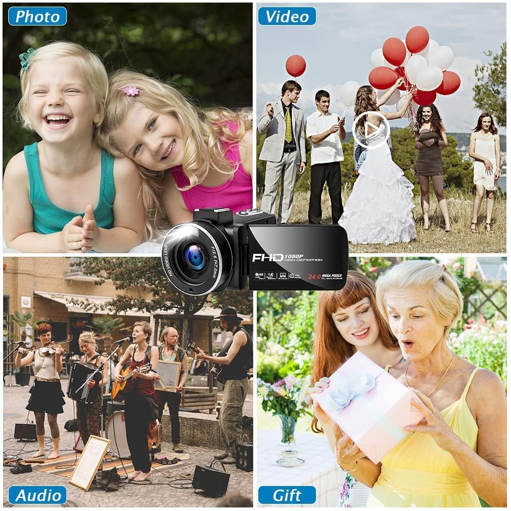 Video Camera Camcorder 1080P 24MP 30FPS with LED Fill Light Digital Camera 18X Zoom Camcorder 3.0 Inch 270 Degree Rotation Vlogging Camera for