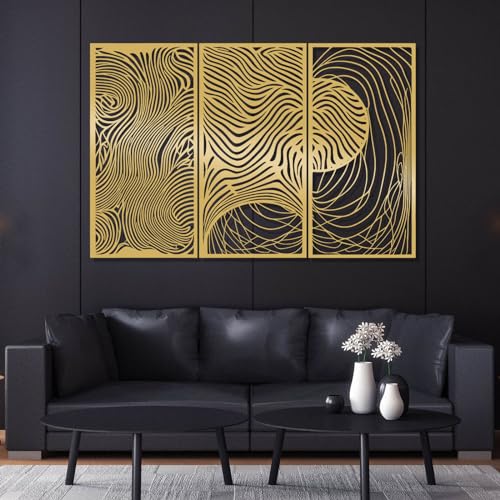 Intricate Abstract Waves Metal Wall Decor, Set of 3 Metal Wall Art Panels, Metal Irregular Wall Hanging, Abstract Line Metal Wall Decor