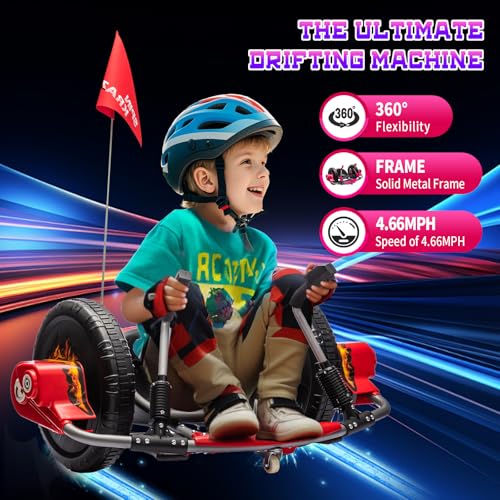 Electric Drifting Go Kart for Kids, 12V Outdoor Ride on Toys with 16-Inch Big Wheel, 360 Degree Spin, Speed of 4.66MPH, Dual Lever Steering