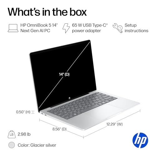 HP OmniBook 5 14 inch Next Gen AI PC, OLED Display, Snapdragon X Plus X1P-42-100, 16 GB RAM, 1 TB SSD, Qualcomm Adreno GPU, Windows 11 Home