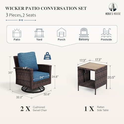 HERA'S HOUSE High Back Patio Furniture Set with Swivel Chairs, Outdoor Wicker Conversation Sets with 5.5" Comfy Cushions, 4 Piece Outside Sofa Sets