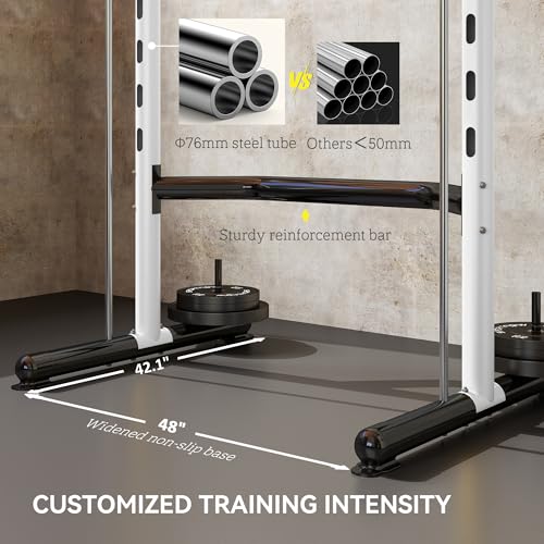 Soozier Squat Rack with Pull-Up Bar, Adjustable Power Rack with Barbell Bar, Multi-Functional Bench Press Rack for Home Gym Strength Training