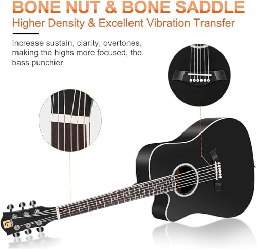 Vangoa 4/4 Acoustic Guitar for Beginner Adult Full Size Dreadnought Acustica Guitarra Bundle Kit Cutaway Starter Folk Guitar Set with Gig Bag, Picks