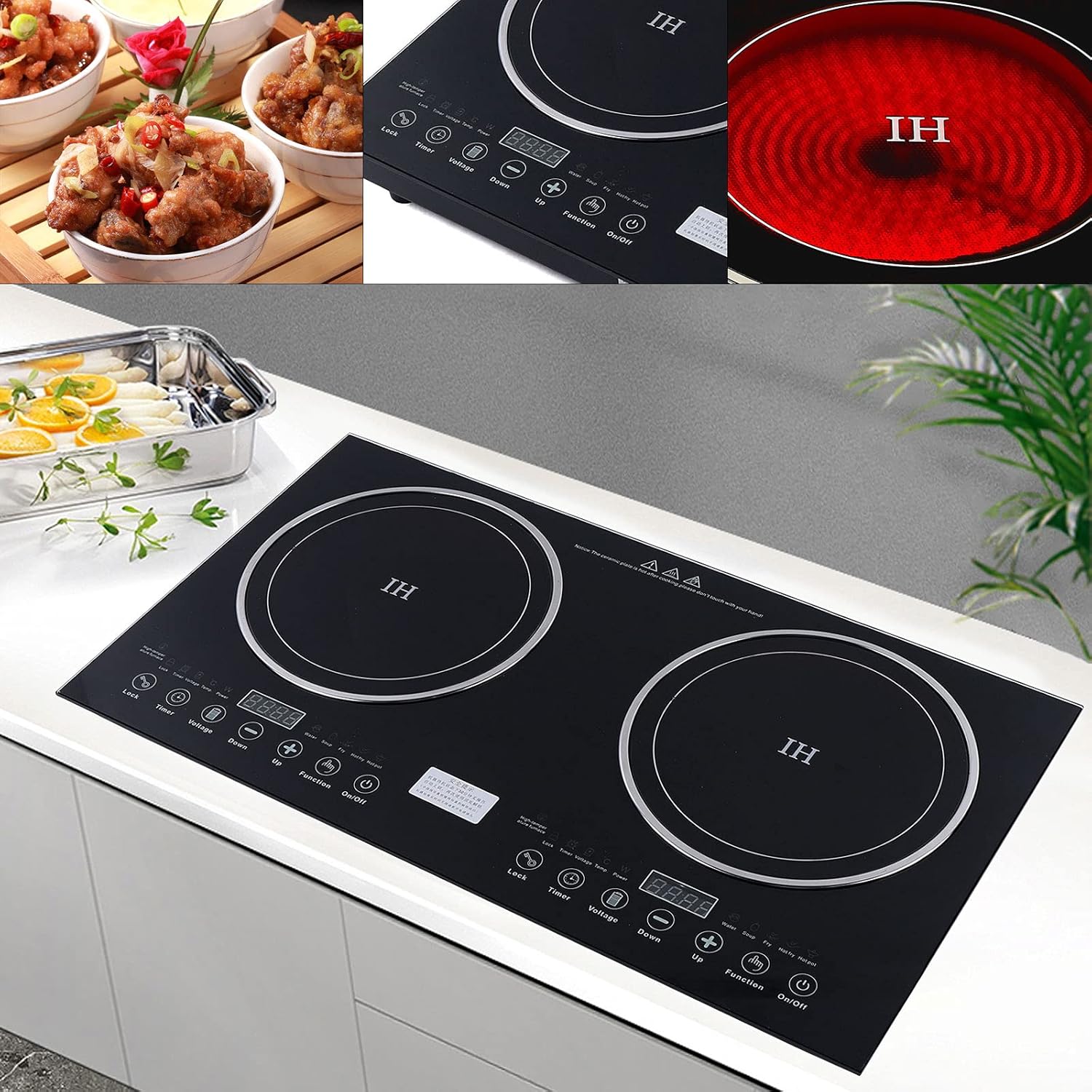 Electric Induction Ceramic Cooker,Countertop 2 Burner Cooktop Portable Cooker,2 Burners Induction Cooktop Electric Hob Cook for Camping