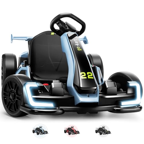 Hikole Go Kart Electric Drift Kart Car, 24V Crazy Go Cart for Kids with Adjustable Seat, 3 Speed Mode, Fast 300W Motor, 8.5 MPH