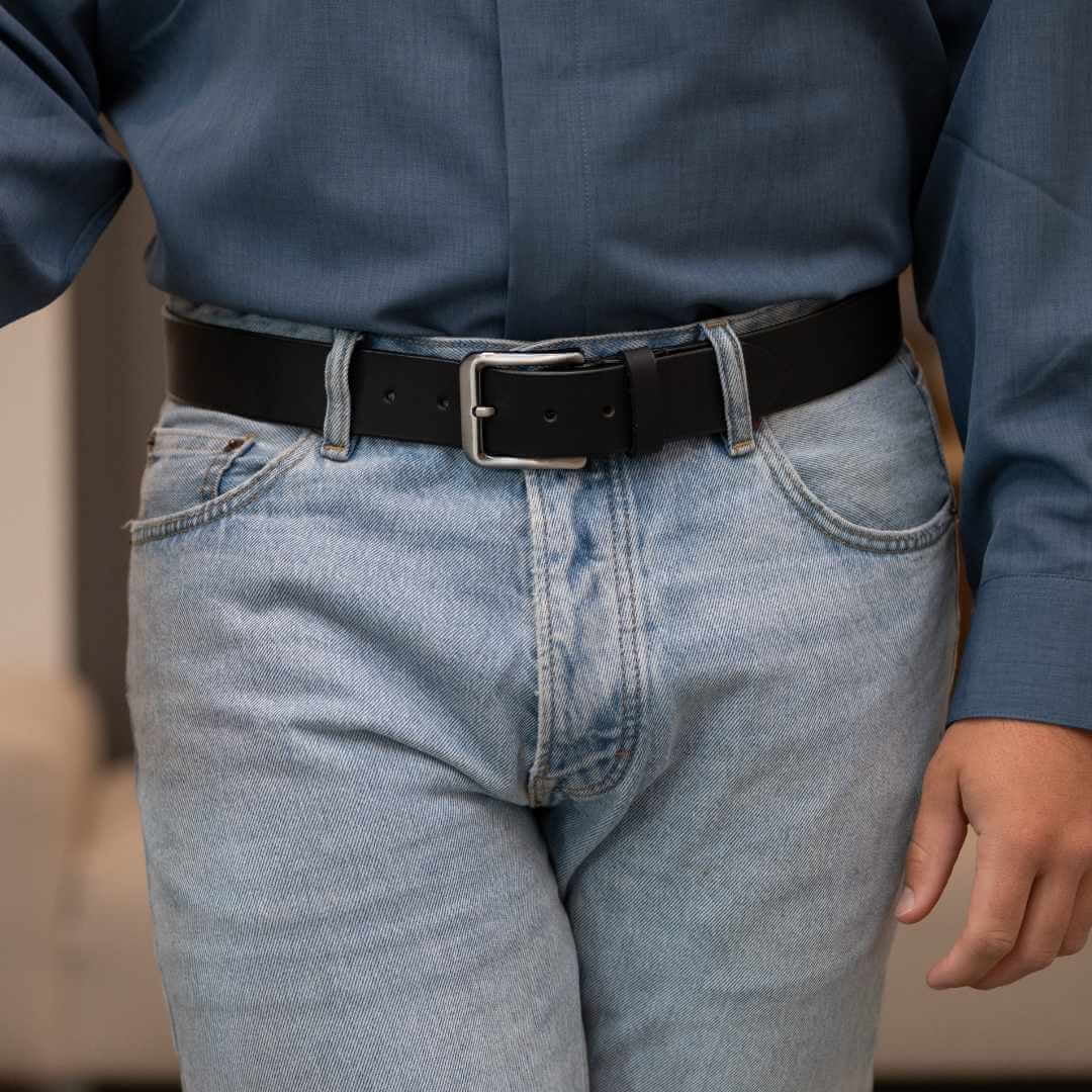 Smoky Mountain Black Leather Belt by Nickel Smart® - Nickel Free Belt Buckle, 1.5 inch Wide Full Grain Leather Strap