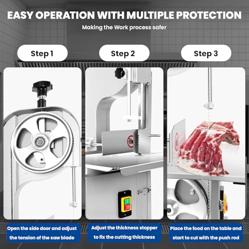 Bone Saw Meat Cutter 1200W Cutter Meat Saw 0.04''-7.8'' Cutting Thickness 20'' x 15'' Table Stainless Steel Meat Band Saws for Butchering 330-500