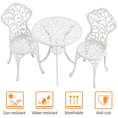 Yaheetech 3-Piece Outdoor Bistro Set w/Leaf Design, Rust-Resistant Cast Aluminum Table and Chairs for Balcony Backyard Garden