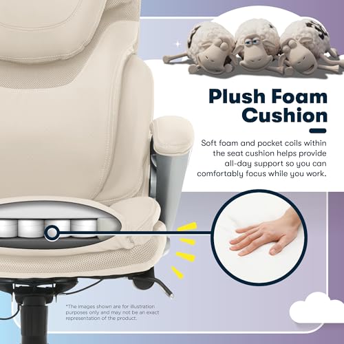 Serta Bryce Executive Office Chair, Ergonomic Computer DeskChairs with Patented AIR Lumbar Support, Comfy Body Pillows, Height Adjustable