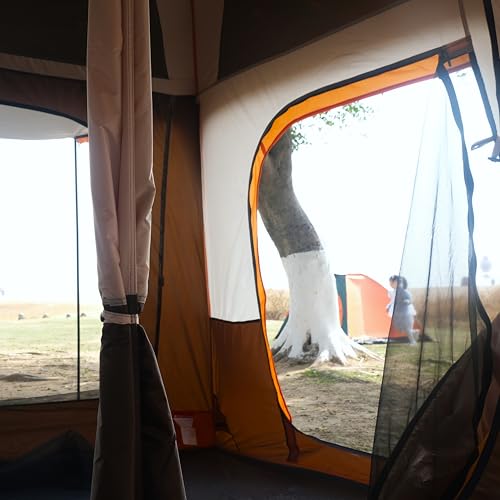 KTT Extra Large Tent 10-12-14 Person(Style-B),Family Cabin Tents,2 Rooms,3 Doors and 3 Windows with Mesh,Straight Wall,Waterproof,Double Layer