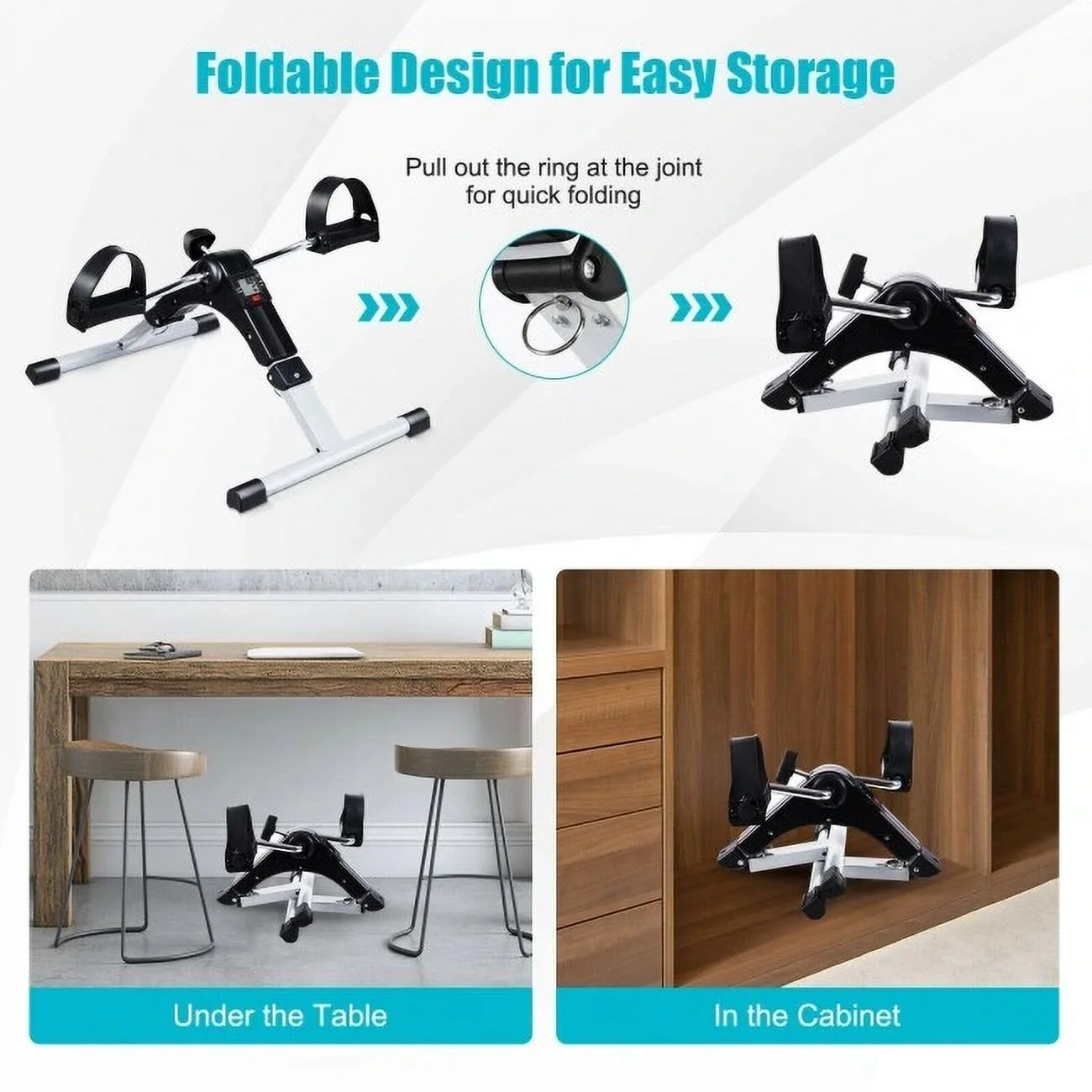 FEIKUQI Indoor Under Desk Arms Legs, Folding Pedal Exercise Bike With Electronic Display