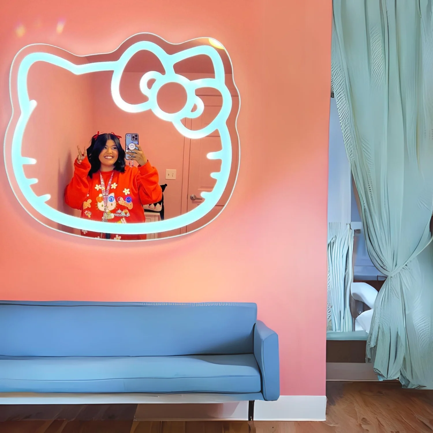 Impressions Vanity Hello Kitty LED Makeup Mirror, Wall Mount Tabletop Lighted Mirrors with Touch Sensor - Radiant Selections