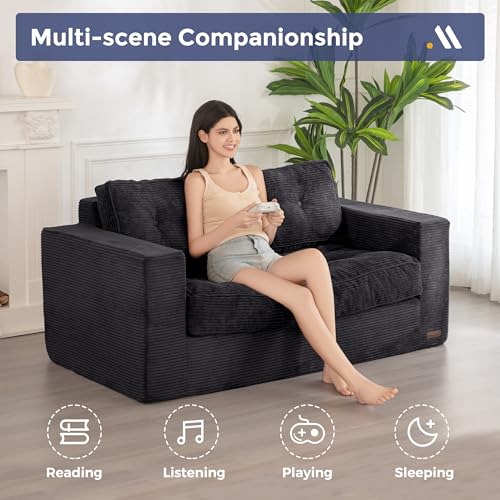 MAXYOYO 3 Seater Couch for Living Room, Boneless Couch with Tufted Cushion & Backrest, Upholstered Floor Sofa with Armrests, Sofa in A Box