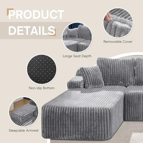 Modular Sectional Sofa Couches L-Shape Couch 3 Seat Modular Sofa Memory Foam Sectional Couches for Living Room