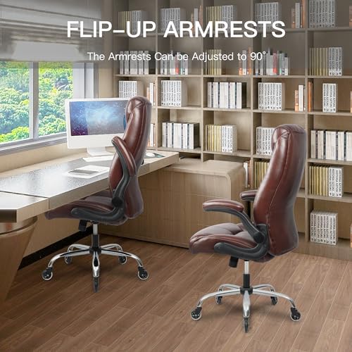 Big and Tall Office Chair for Heavy People 400lb, Executive Desk Computer Chair Adjustable Flip-up Armrests