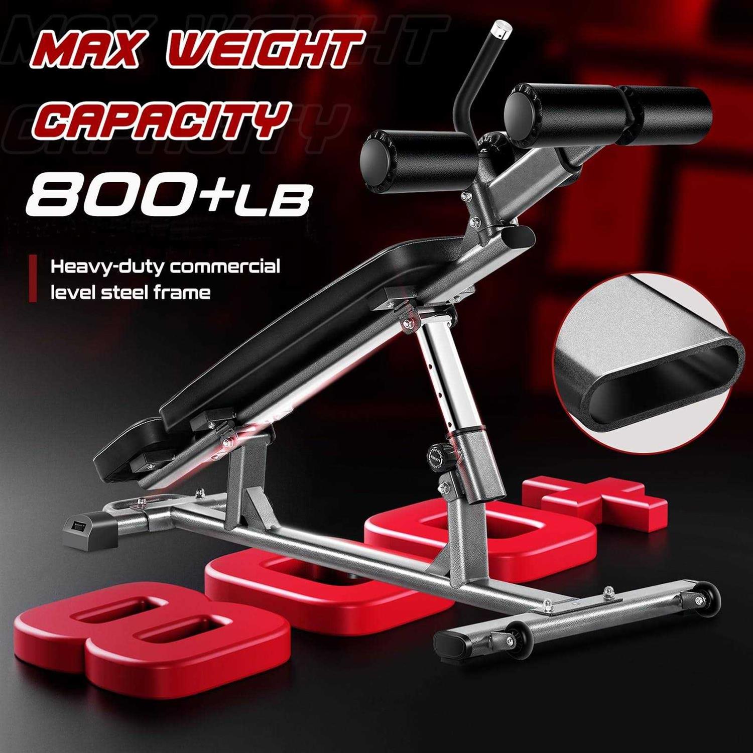 BODY RHYTHM Professional Sit-Up Bench with 4 Adjustable Heights and Reverse Crunch Handle, Adjustable Weight Bench and Flat