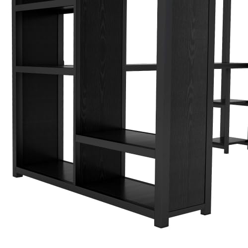 Metal Loft Bed with Wardrobe and L-Shaped Desk, Full Size Loft Bed with Storage Cubes and Shelves, Heavy Duty Loft Bed for Kids Teens, White