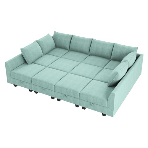 HONBAY Modular Sofa Sectional Sleeper Couch with Ottomans Reversible Sleeper Sectional Sofa Modular Couch with Storage, Aqua Blue