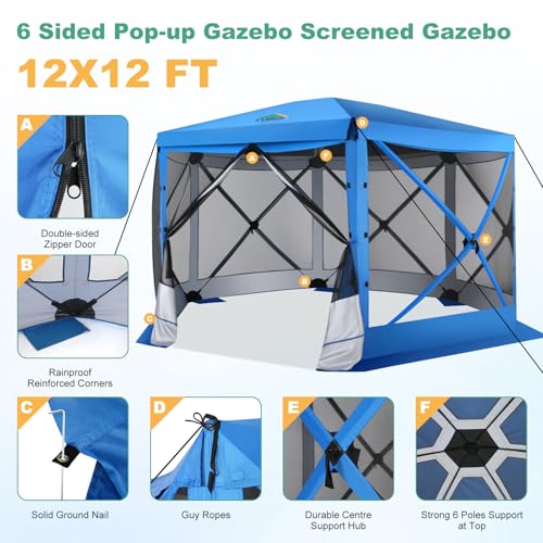 COBIZI 12x12ft Pop up Gazebo Screen Tent Screen House for Camping, Camping Outdoor Screened Gazebo, Canopy Tent