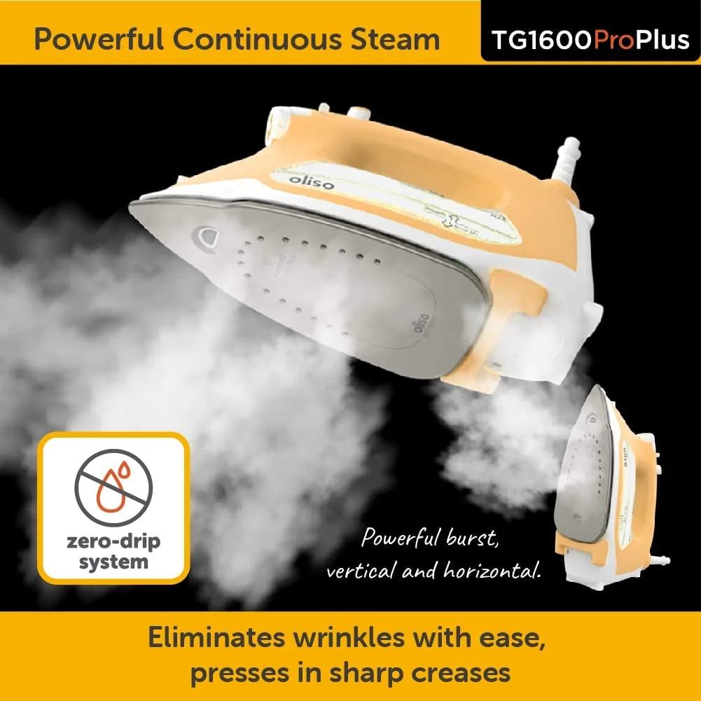 Oliso TG1600 Pro Plus 1800 Watt Smart Iron with Auto Lift Sewing Crafting Ironing Steam Iron, Yellow