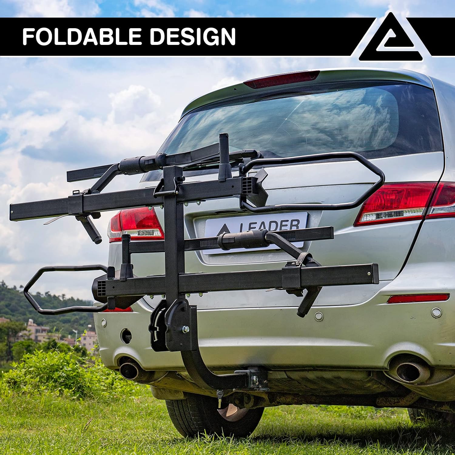 Leader Accessories Tire Clamping 2-Bike Platform Style Hitch Mount Bike Rack, Locking Tray Style Bicycle Carrier Racks Foldable Rack for Cars, Trucks