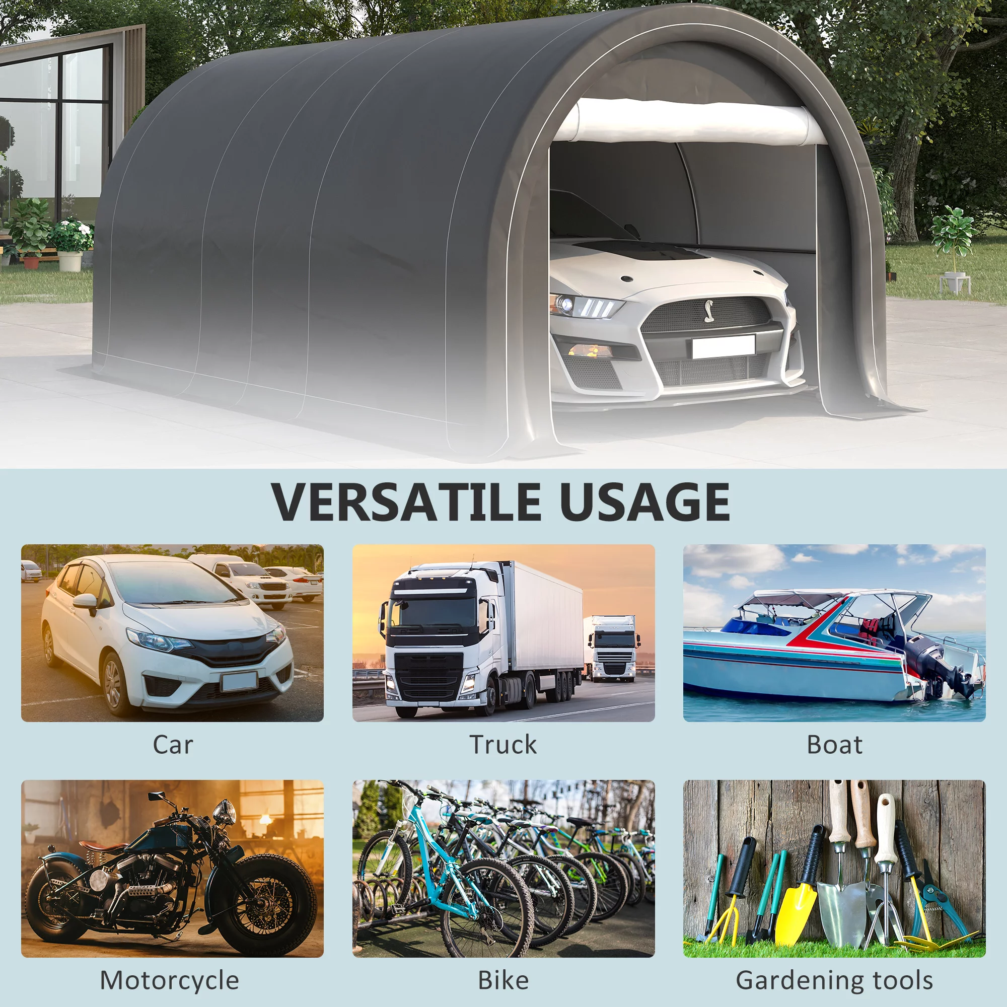 Outsunny 10' x 16' Carport Storage Tent Anti-UV PE Portable Garage, Gray