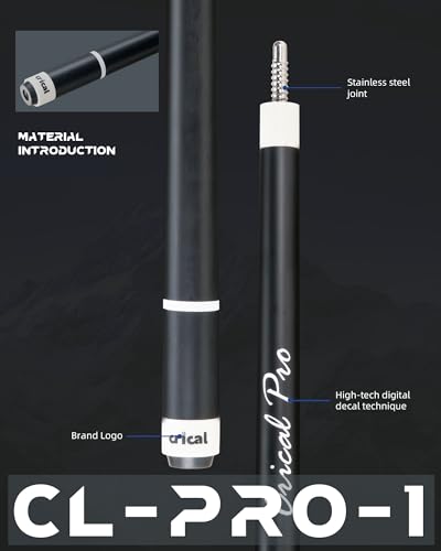 CRICAL Carbon Fiber Pool Cue Stick 58" Billiard Cue Sticks Professional Low Deflection Pool Sticks with 3/8 * 8 Pin Joint and 12.5mm Tip