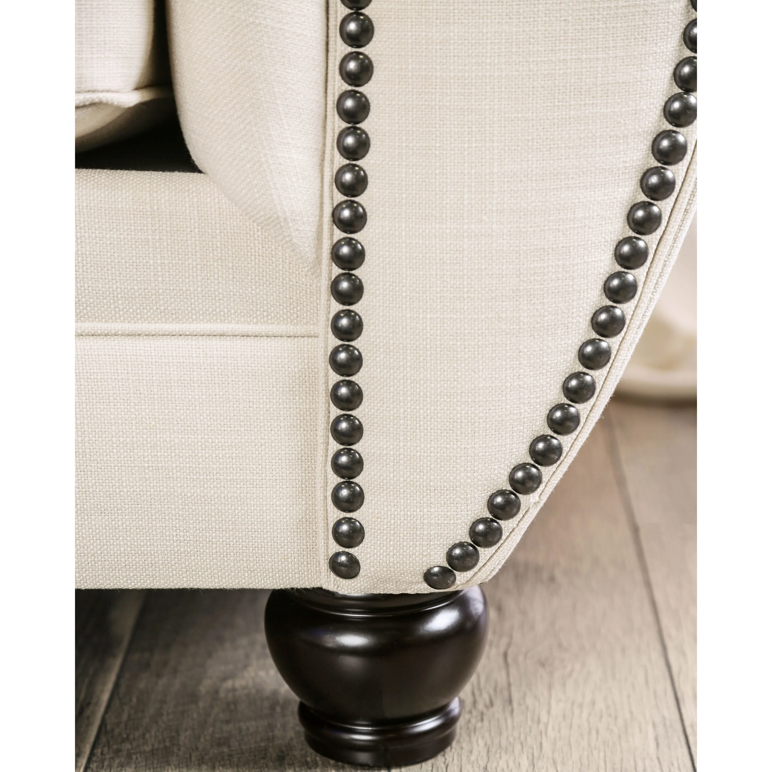 Furniture of America Cury Glam Beige Fabric Upholstered Tufted Nailhead Trim Sofa by