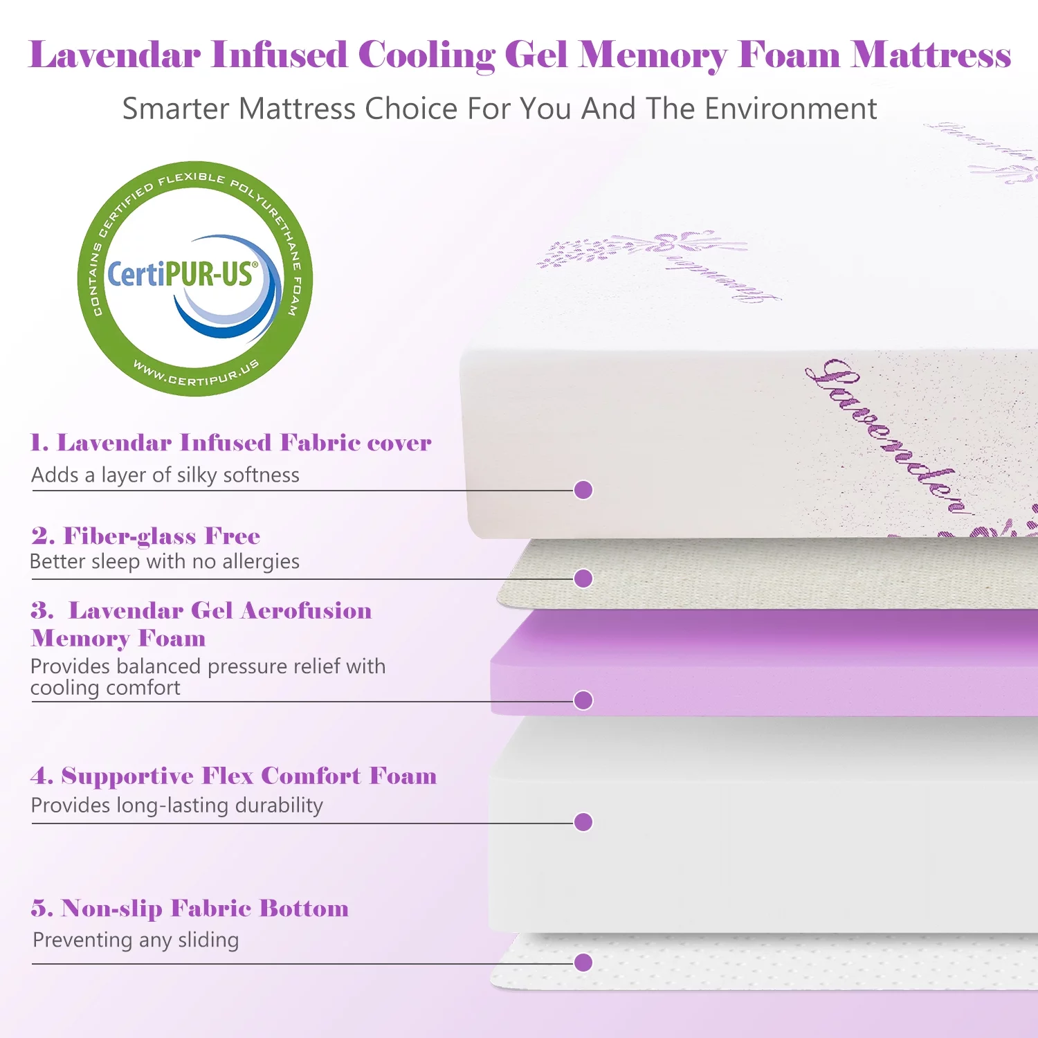 10 inches Queen Mattress,Memory Foam Mattress Bed in a Box with Lavender Infusion,Made in USA