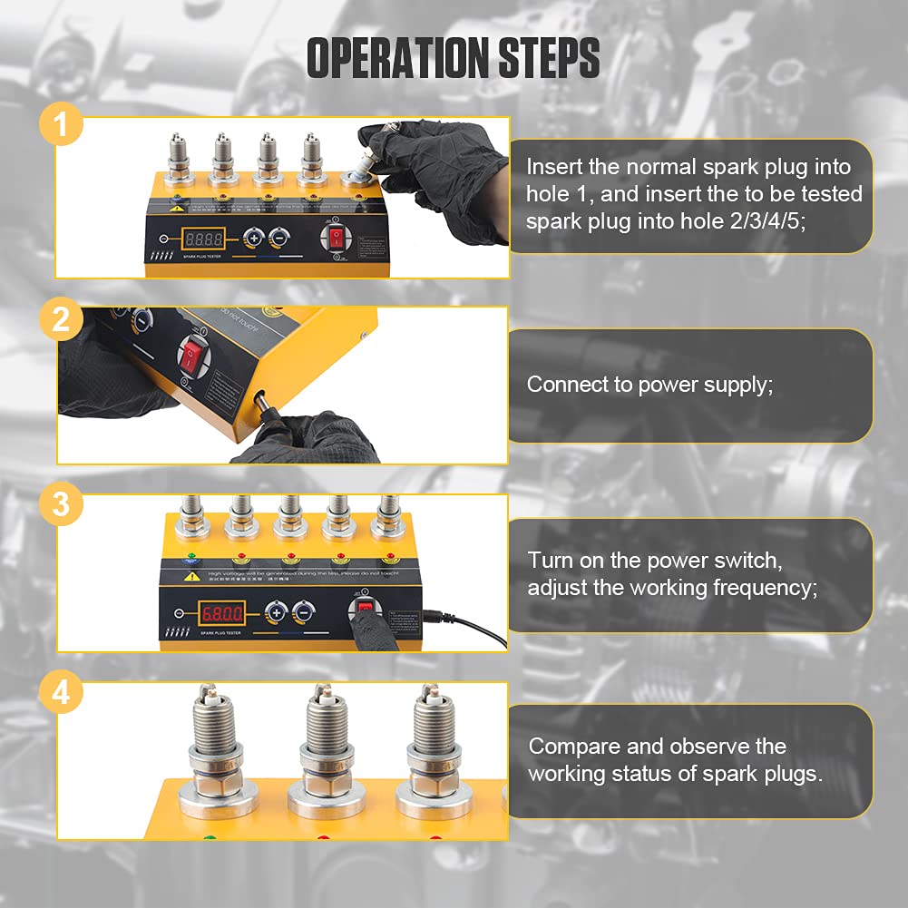 Spark Plug Tester for Car Five-Hole Comparison Test Spark Plug Gap Tool Adjustable Working Frequency 200-9000rpm Spark Tester with Digital Display