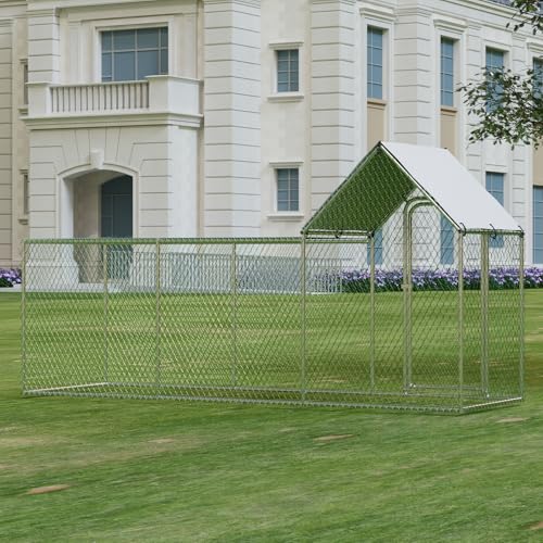 Chicken Coop, Large Metal Chicken Run, Outdoor Chicken Pen with Waterproof and Anti-UV Cover, Walk-in Chicken House with Lockable Door, for Yard