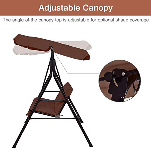 Tangkula 3 Person Porch Swing, Patio with Removable Cushion & Powder-Coated Steel Frame, Outdoor Swing with Canopy for Porch, Backyard, Garden