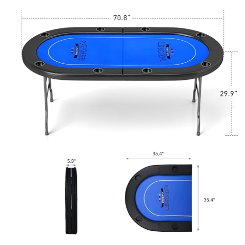 COLOR TREE Foldable Blackjack Poker Table, 84" Premium Texas Hold'em with Cup Holders, Padded Rails, Stylish Blue Design