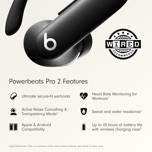 Beats Powerbeats Pro 2 Wireless Bluetooth Earbuds - Noise Cancelling, Heart Rate Monitor, IPX4, Up to 45H Battery & Charging Case