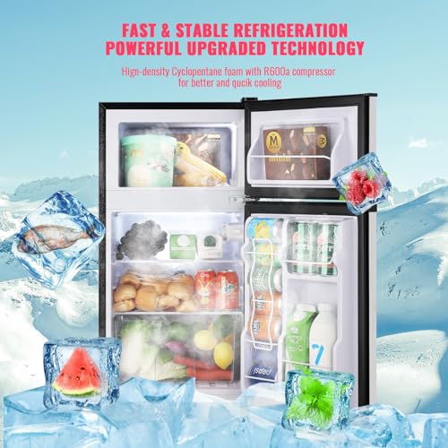 WANAI Small Refrigerator with Freezer 3.5 Cu.Ft Mini Fridge with Freezer