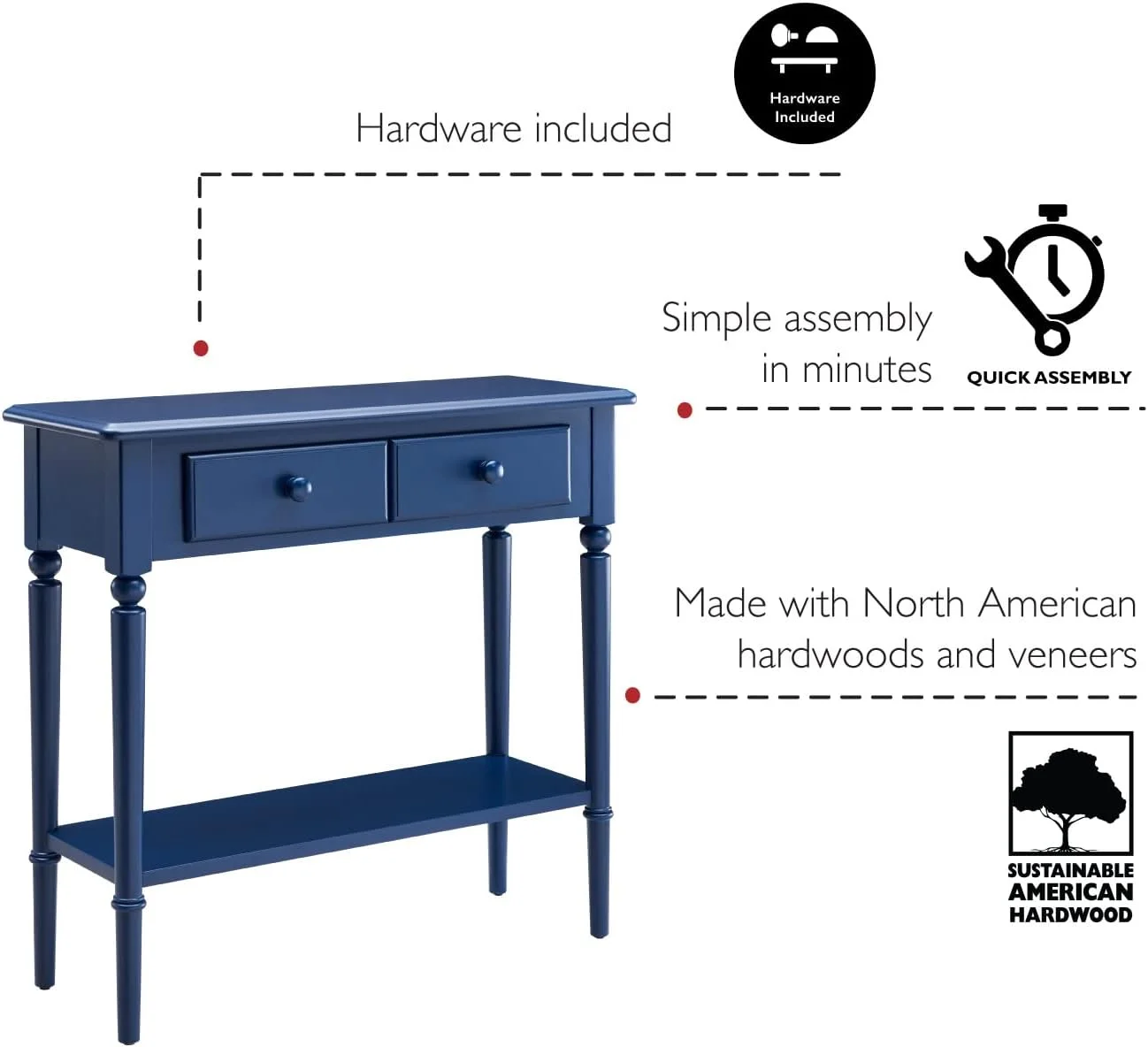 Leick Home Coastal Console Table, Navy Blue