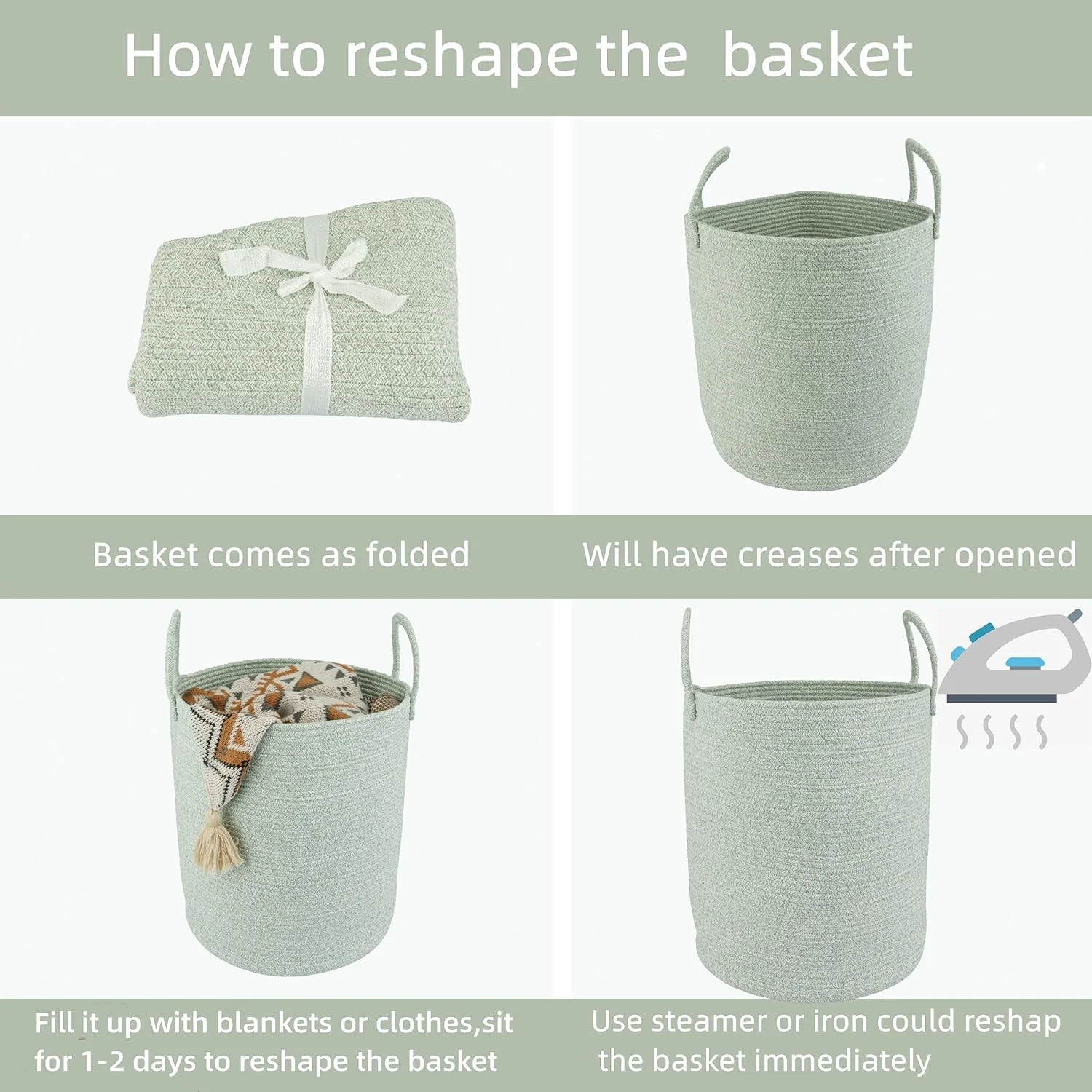 WarmHaven Cotton Rope Laundry Basket Hamper for Clothes Woven Storage Basket for Living Room Bedroom Boho Tall Rope Baskets for Blanket Toys Pillow