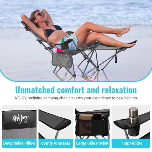 #WEJOY 2-in-1 Reclining Camping Chair with Footrest for Adults Folding Lounge Chair with Adjustable Backrest Lightweight Camping Chairs Heavy Duty