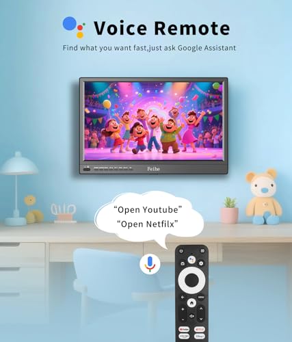 Feihe 17 inch Small Smart TV Built-in Android Operating System, HD Flat Screen Compact Smart Television for Kitchen, Home