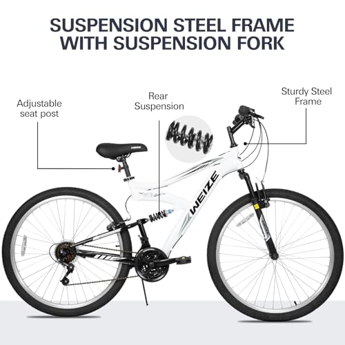 WEIZE Mountain Bike, 26 27.5 inch Outdoor Hybrid Bikes,18-Speed/High-Carbon Steel/Dual Full Suspension, Adjustable Ergonomic Seat for Men Women Adult