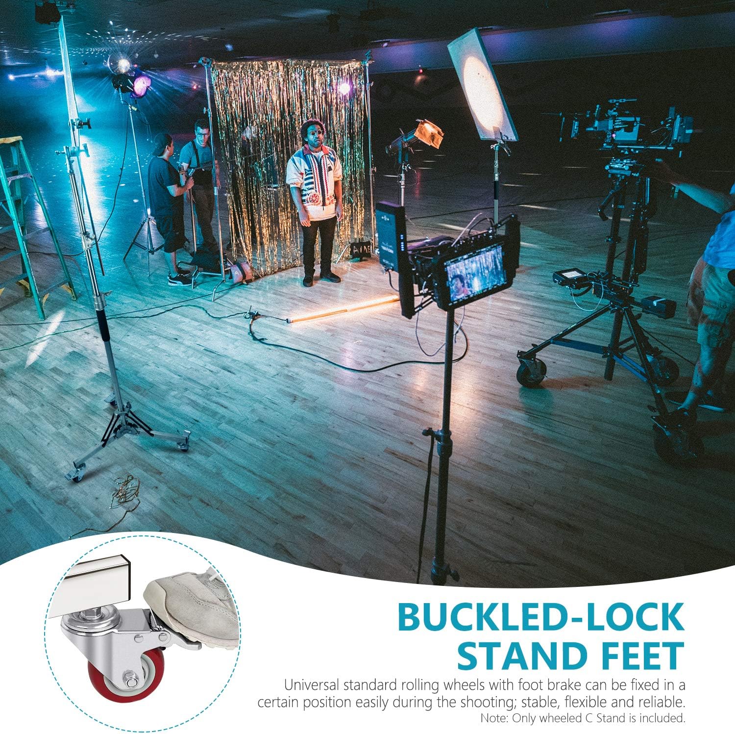 Neewer Heavy Duty Light Stand with Casters, Adjustable Tripod Stand with 100% Stainless Steel, Photography Wheeled Base Stand for Studio Softbox