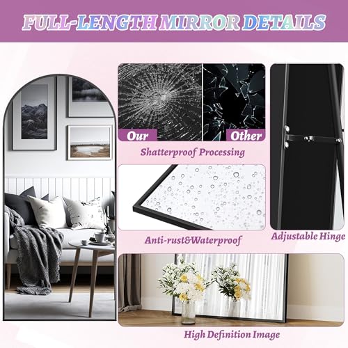 Full Length Mirror, 76"x34" Arched Floor Mirror Freestanding, Floor Standing Full Body Mirror with Stand for Bedroom