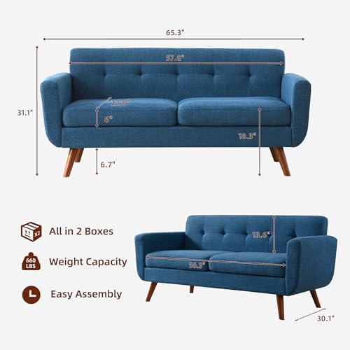 Tbfit L Shaped Couch Sofa, 80" W Mid-Century Modern Sectional Couches, 3 Seater Sofas with Wide Chaise Lounge & Two Pillows