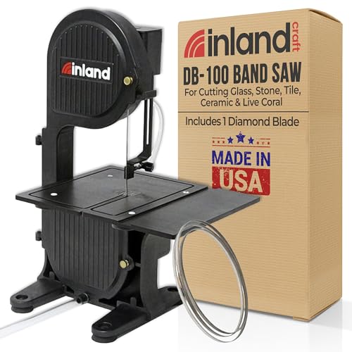 Inland Craft DB-100 Band Saw Machine, Tabletop Wet Saw for Glass, Stone, Plastic, Coral, Mosaics Crafting, Stained Glass Cutter