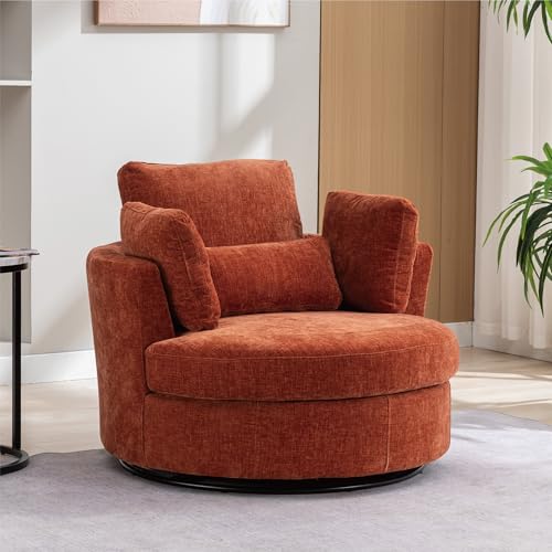 Chifee & Vingol 42.2" Oversized Swivel Accent Chair Round Barrel Chair,Chenille,Beige