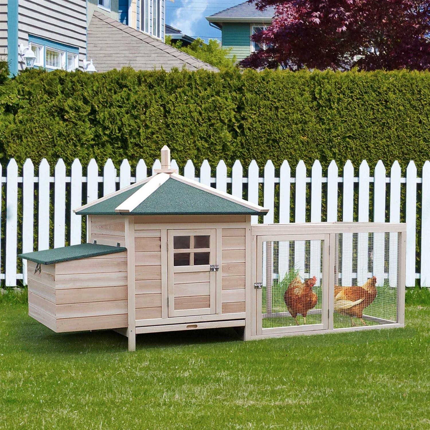 PawHut 77 Wooden Chicken Coop with Nesting Box Cute Outdoor Hen House with Removable Tray - Pet Supplies online store